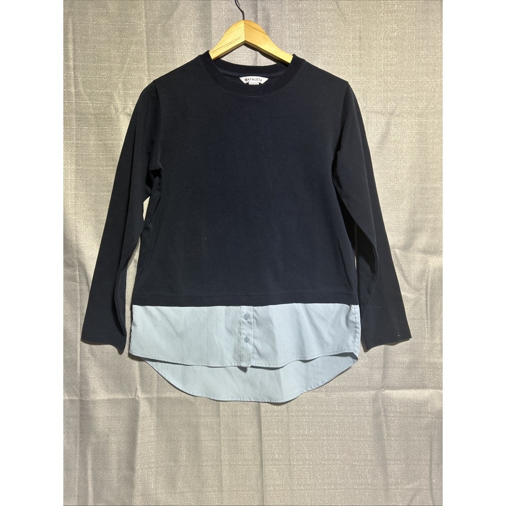 Athleta Women XS Navy‎ Blue Travel Long Sleeve Layered Gallery Top 2.0 casual